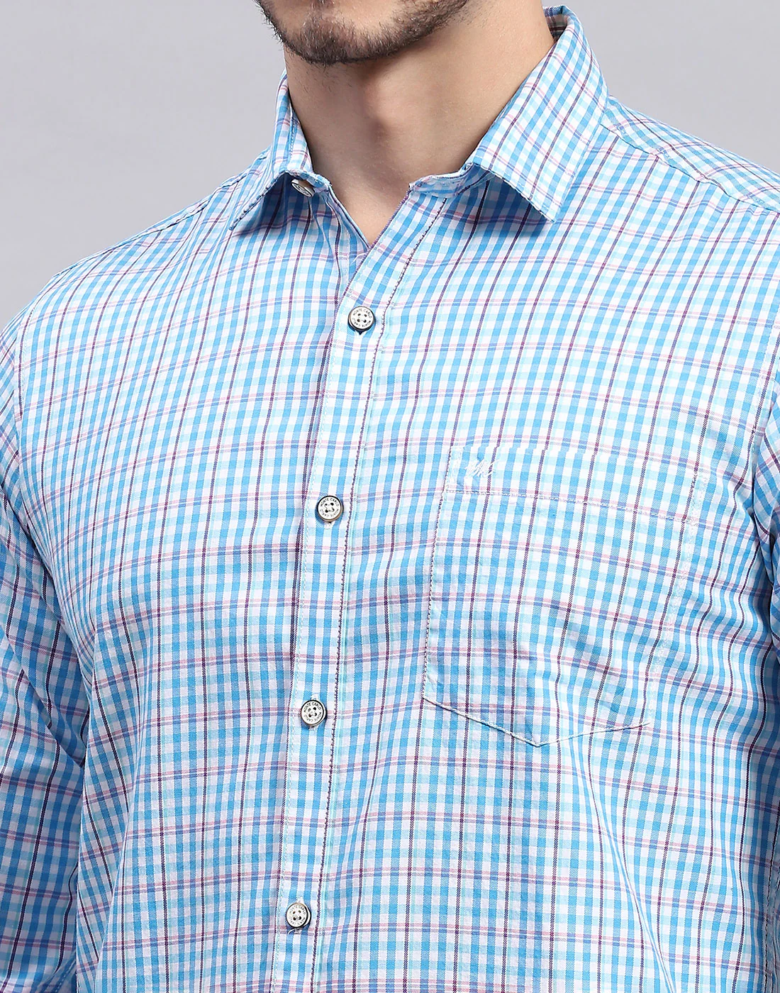 Men Blue Check Collar Full Sleeve Shirt - Image 6