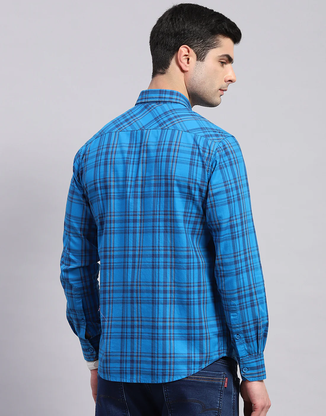 Men Blue Check Collar Full Sleeve Shirt - Image 6