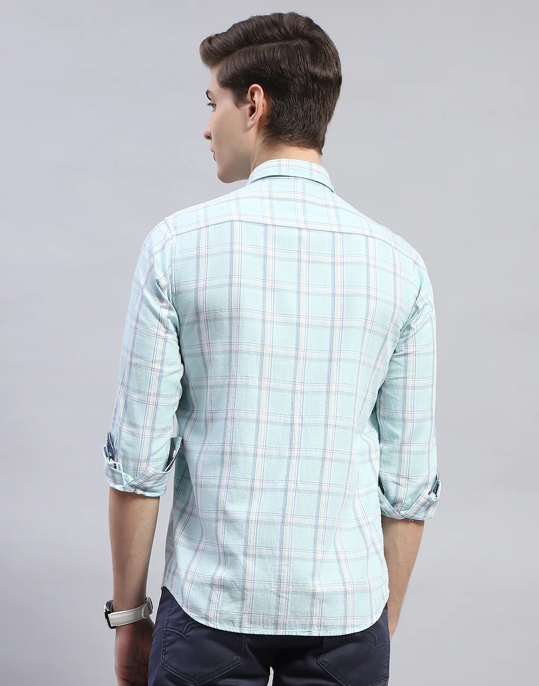 Men Blue Check Collar Full Sleeve Shirt - Image 6