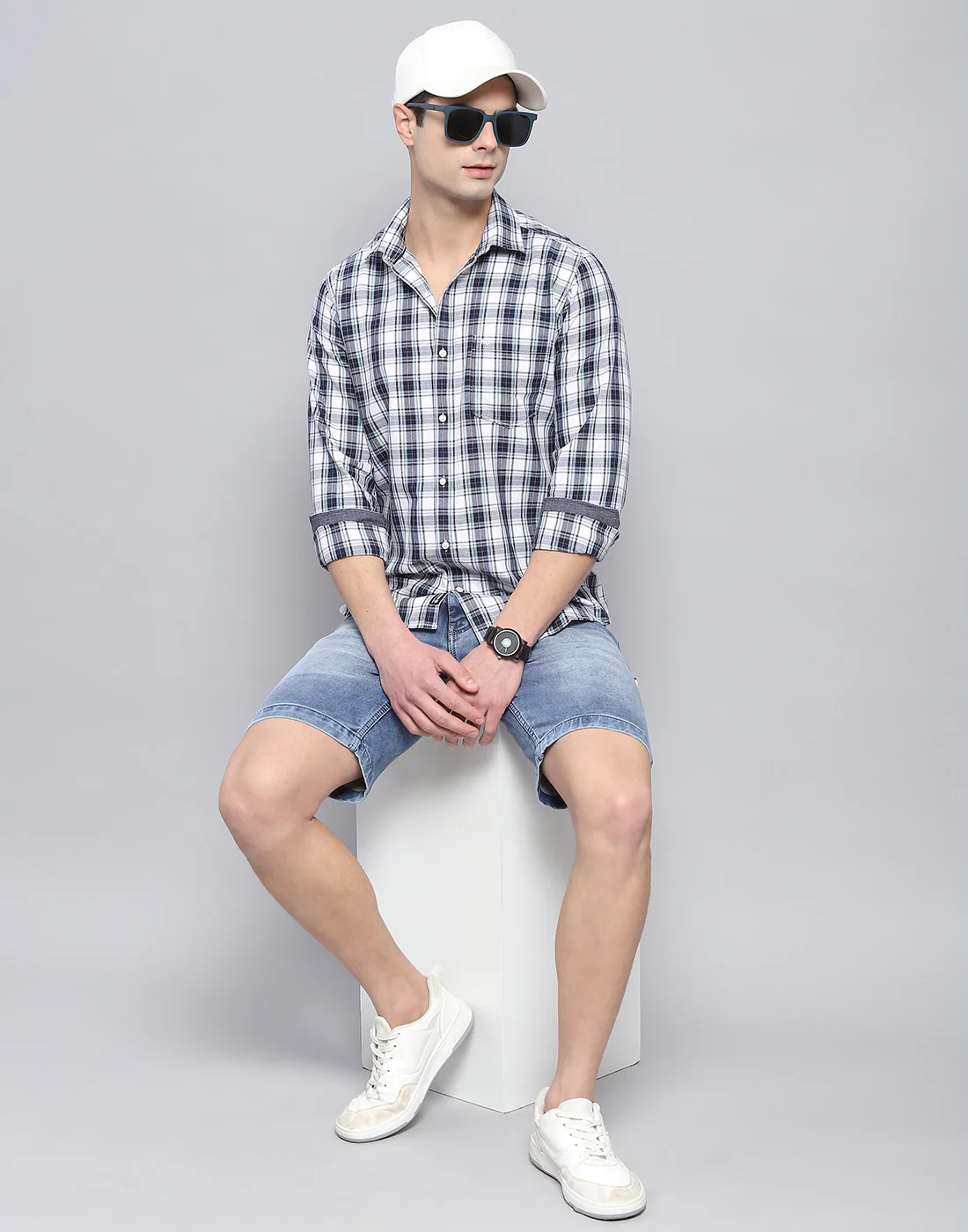 Men Blue Check Collar Full Sleeve Shirt - Image 2