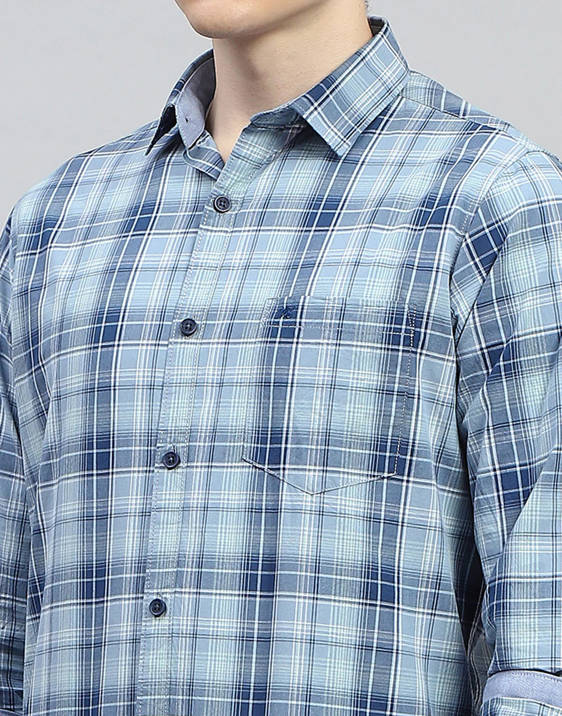 Men Blue Check Collar Full Sleeve Shirt - Image 6