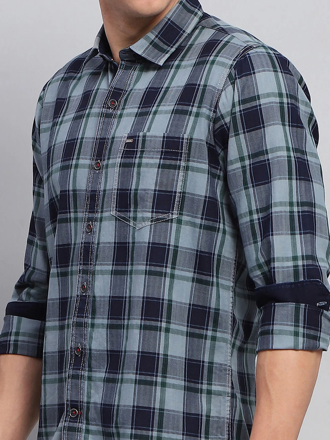 Men Blue Check Collar Full Sleeve Shirt - Image 6