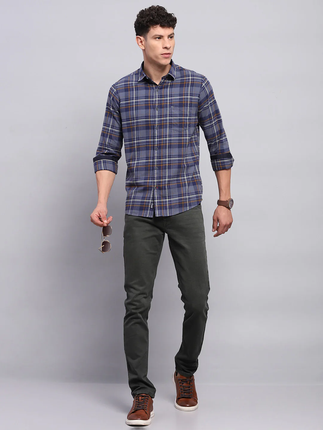 Men Blue Check Collar Full Sleeve Shirt - Image 2