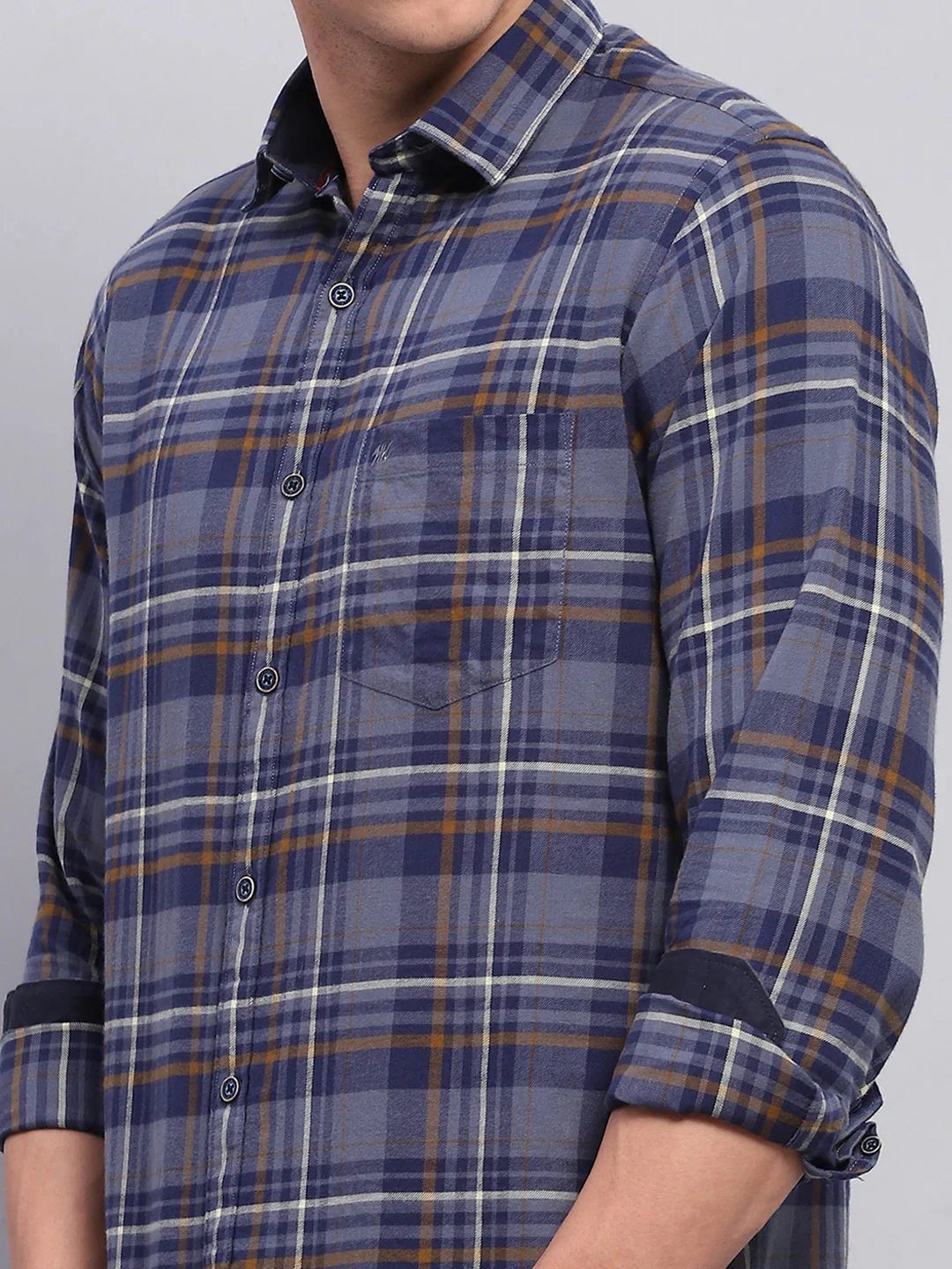 Men Blue Check Collar Full Sleeve Shirt - Image 6