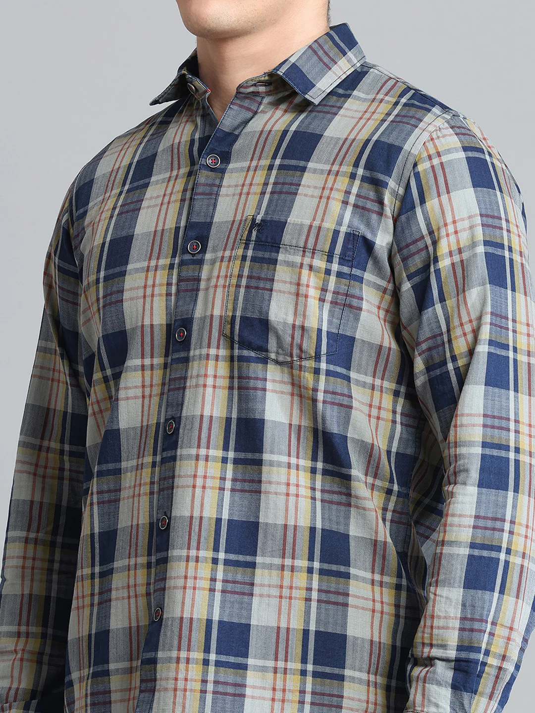 Men Blue Check Collar Full Sleeve Shirt - Image 6