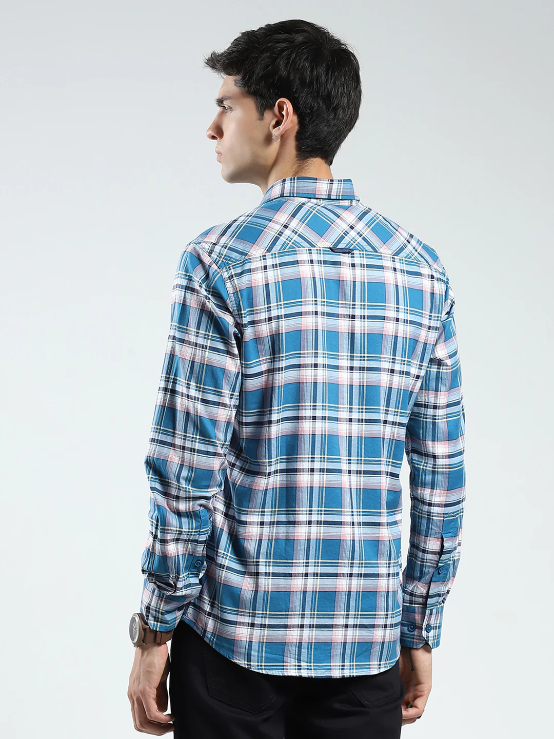 Men Blue Check Collar Full Sleeve Shirt - Image 5