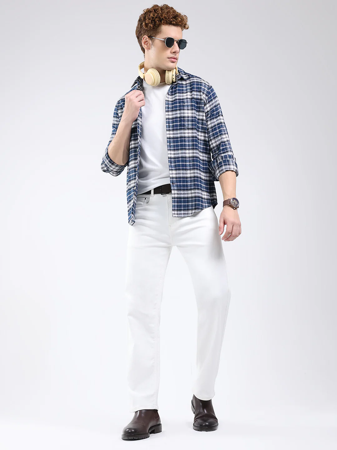Men Blue Check Collar Full Sleeve Shirt - Image 2