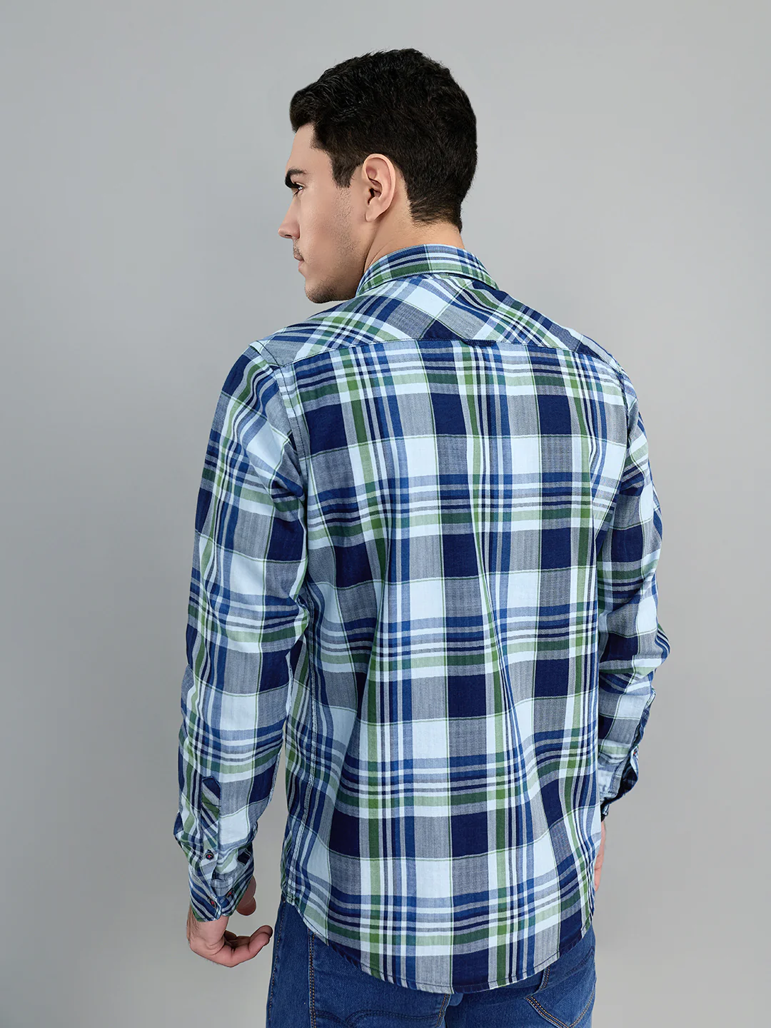 Men Blue Check Collar Full Sleeve Shirt - Image 4
