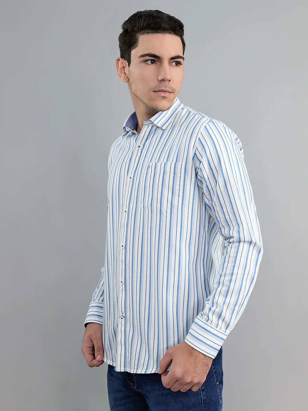 Men Blue Check Collar Full Sleeve Shirt - Image 2