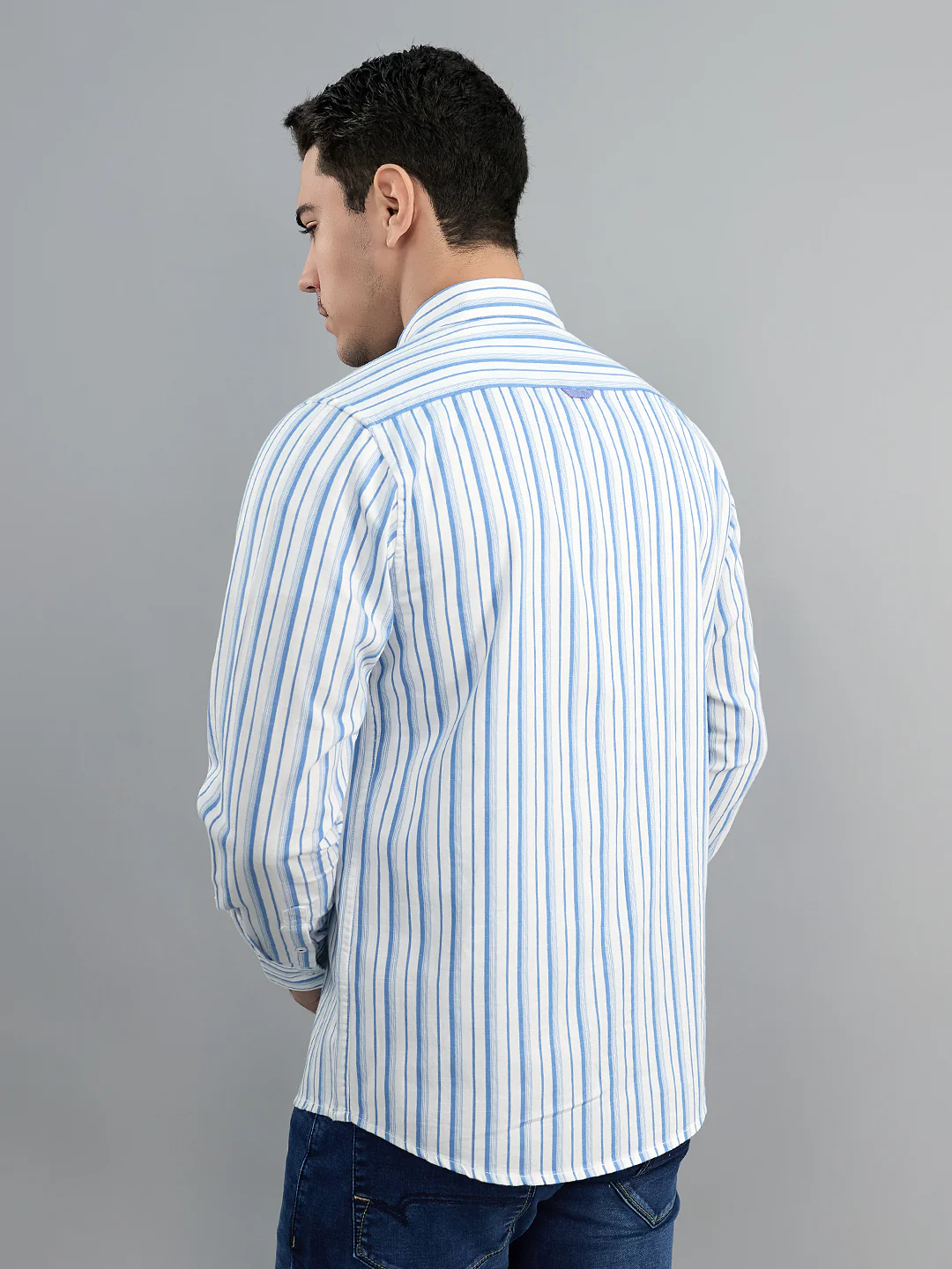 Men Blue Check Collar Full Sleeve Shirt - Image 4