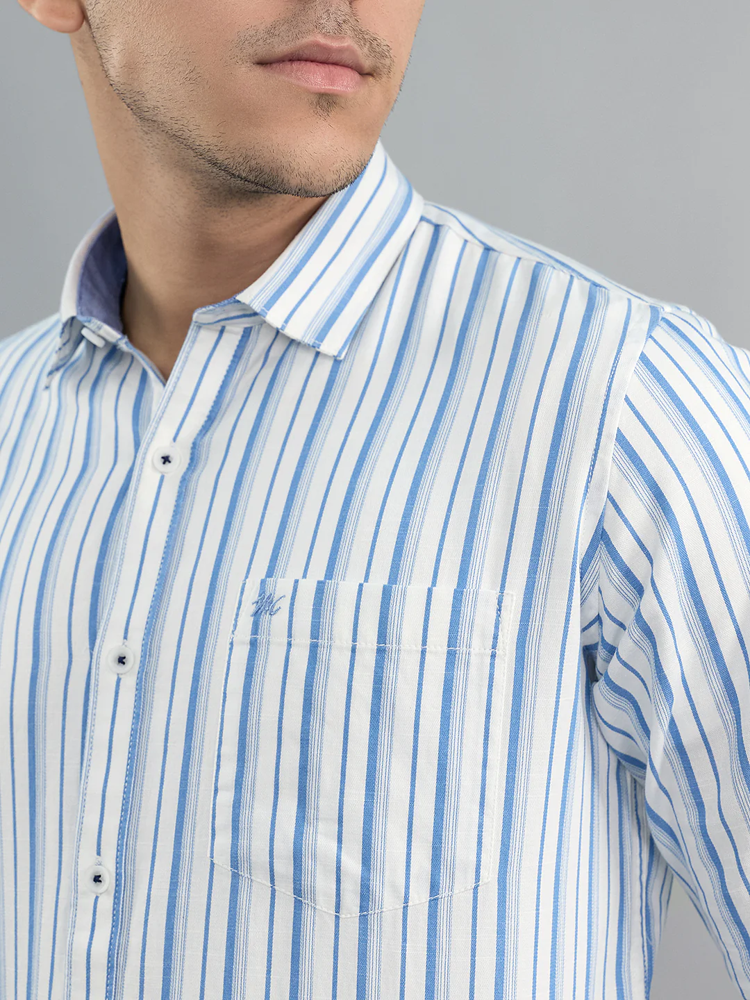 Men Blue Check Collar Full Sleeve Shirt - Image 5