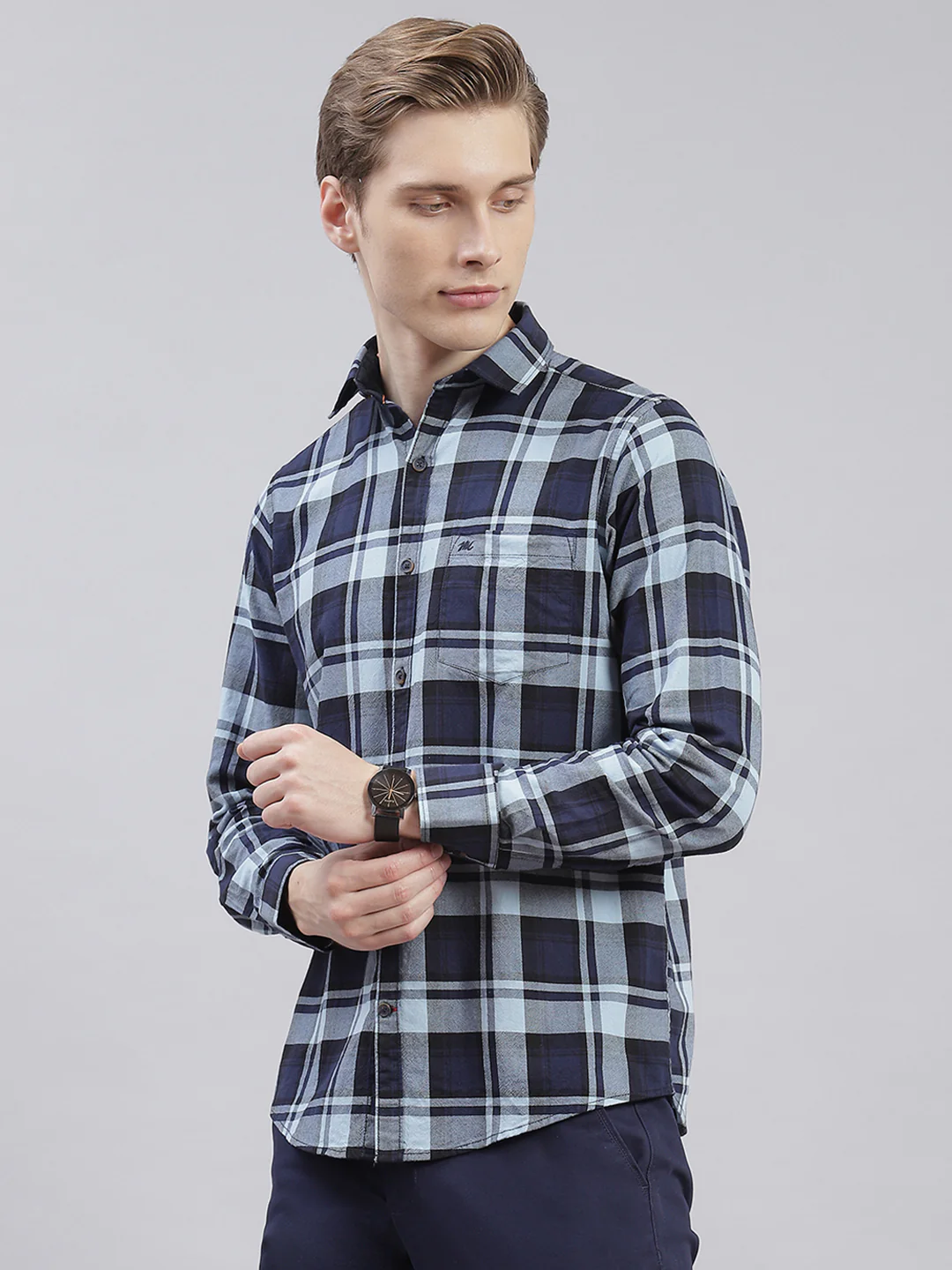 Men Blue Check Collar Full Sleeve Shirts - Image 3