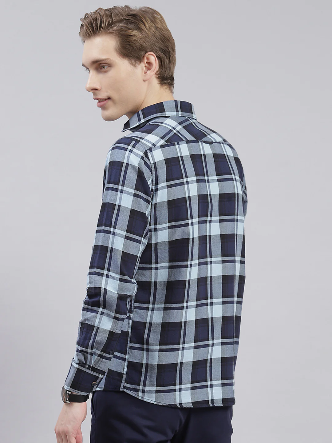 Men Blue Check Collar Full Sleeve Shirts - Image 5