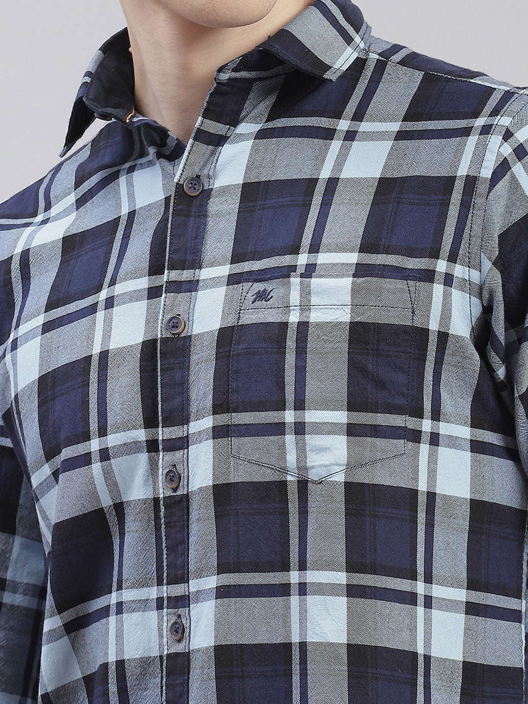 Men Blue Check Collar Full Sleeve Shirts - Image 6