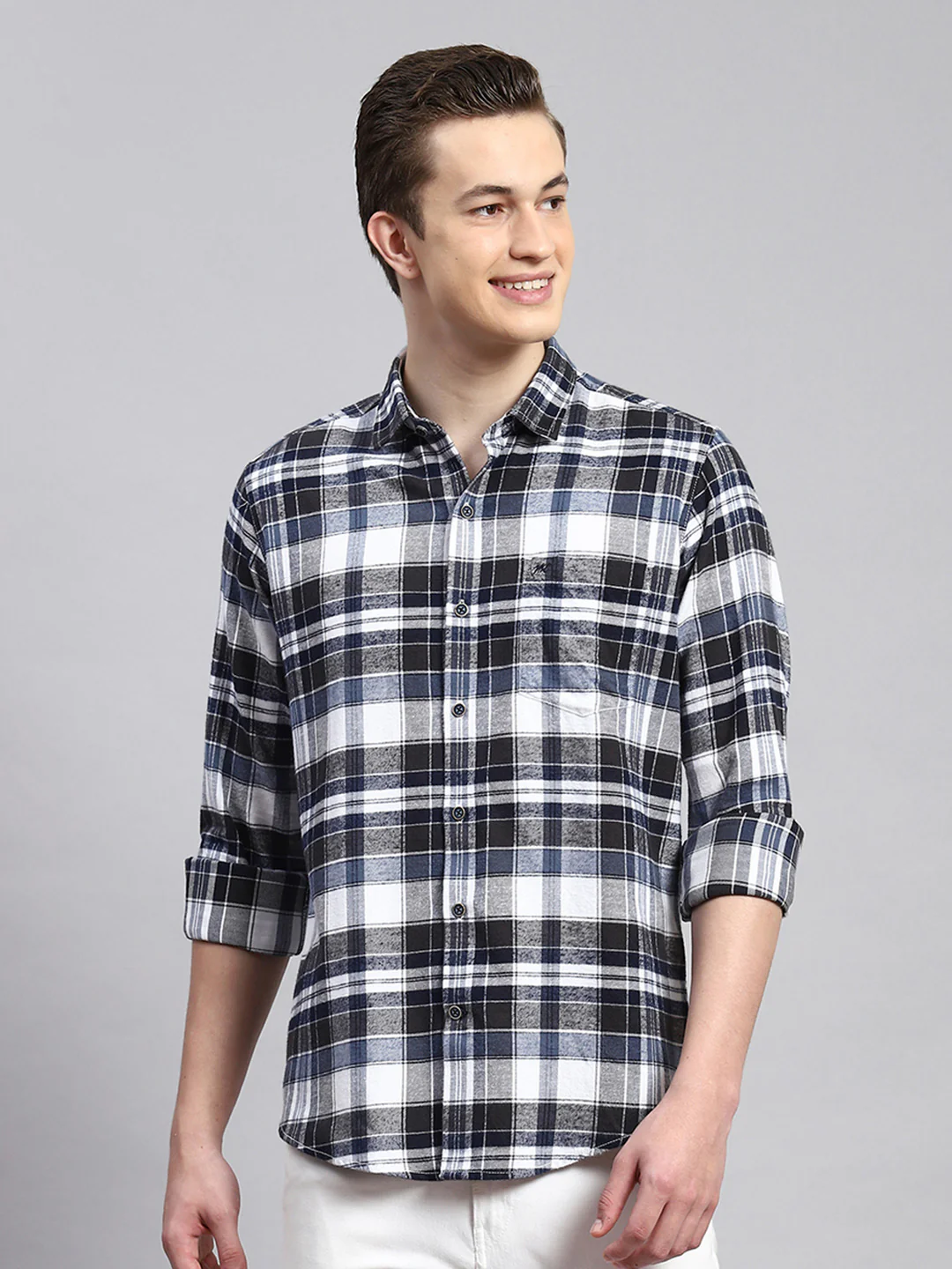 Men Blue Check Shirt - Image 2