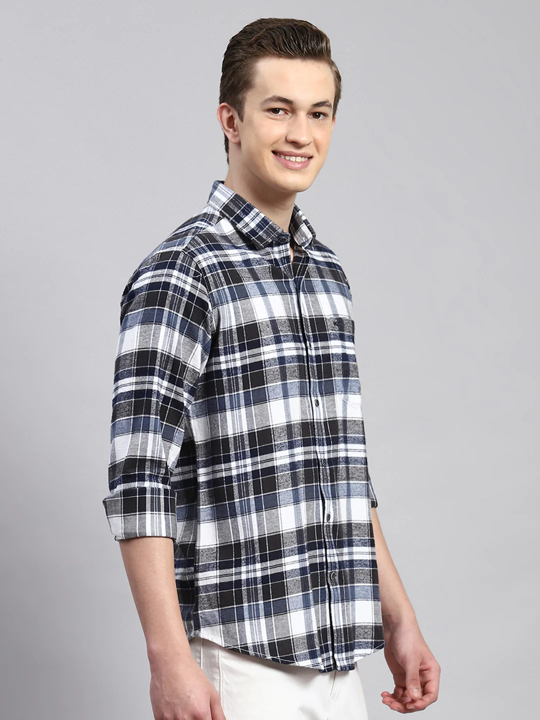 Men Blue Check Shirt - Image 3