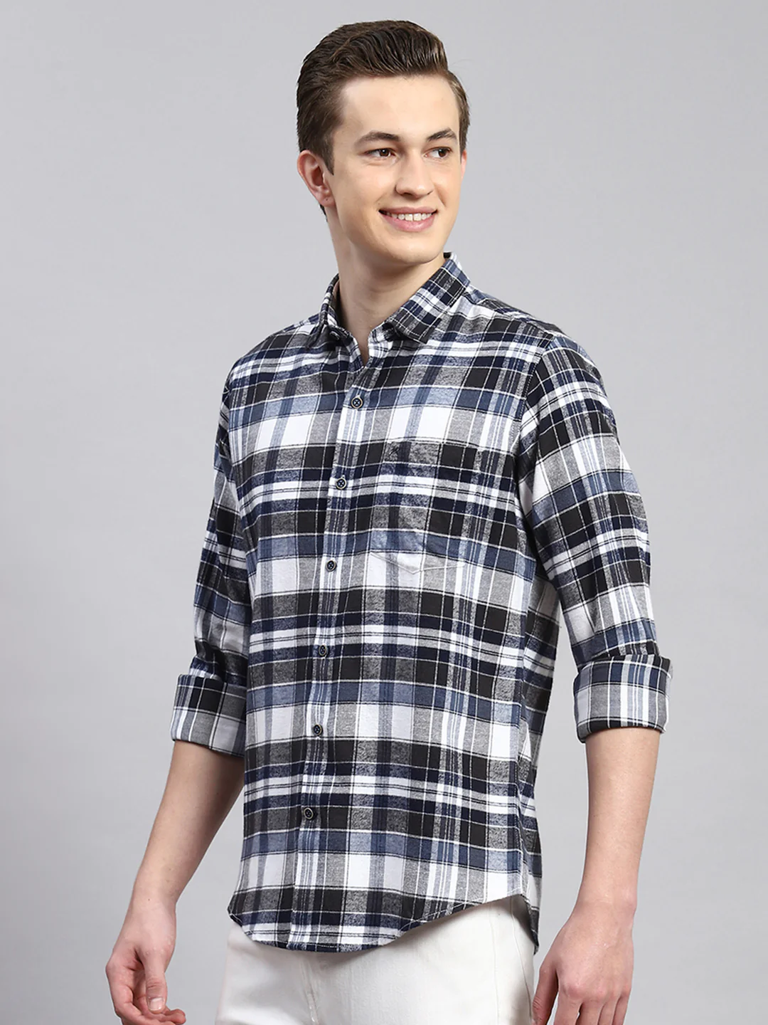 Men Blue Check Shirt - Image 4