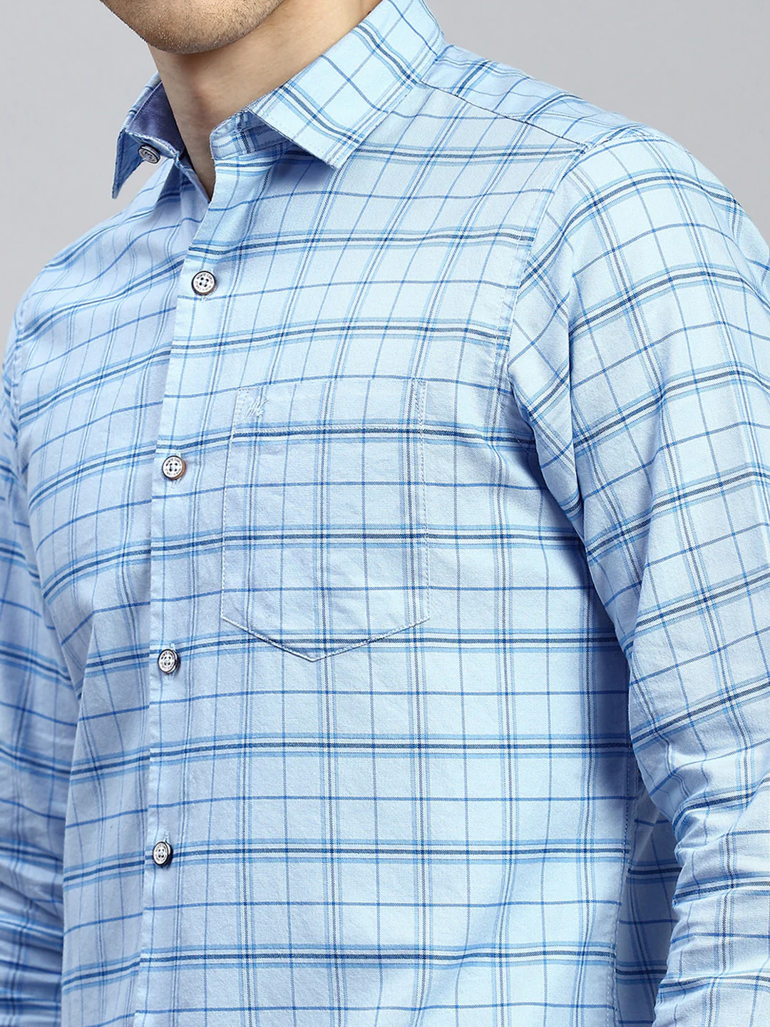 Men Blue Check Shirt - Image 6
