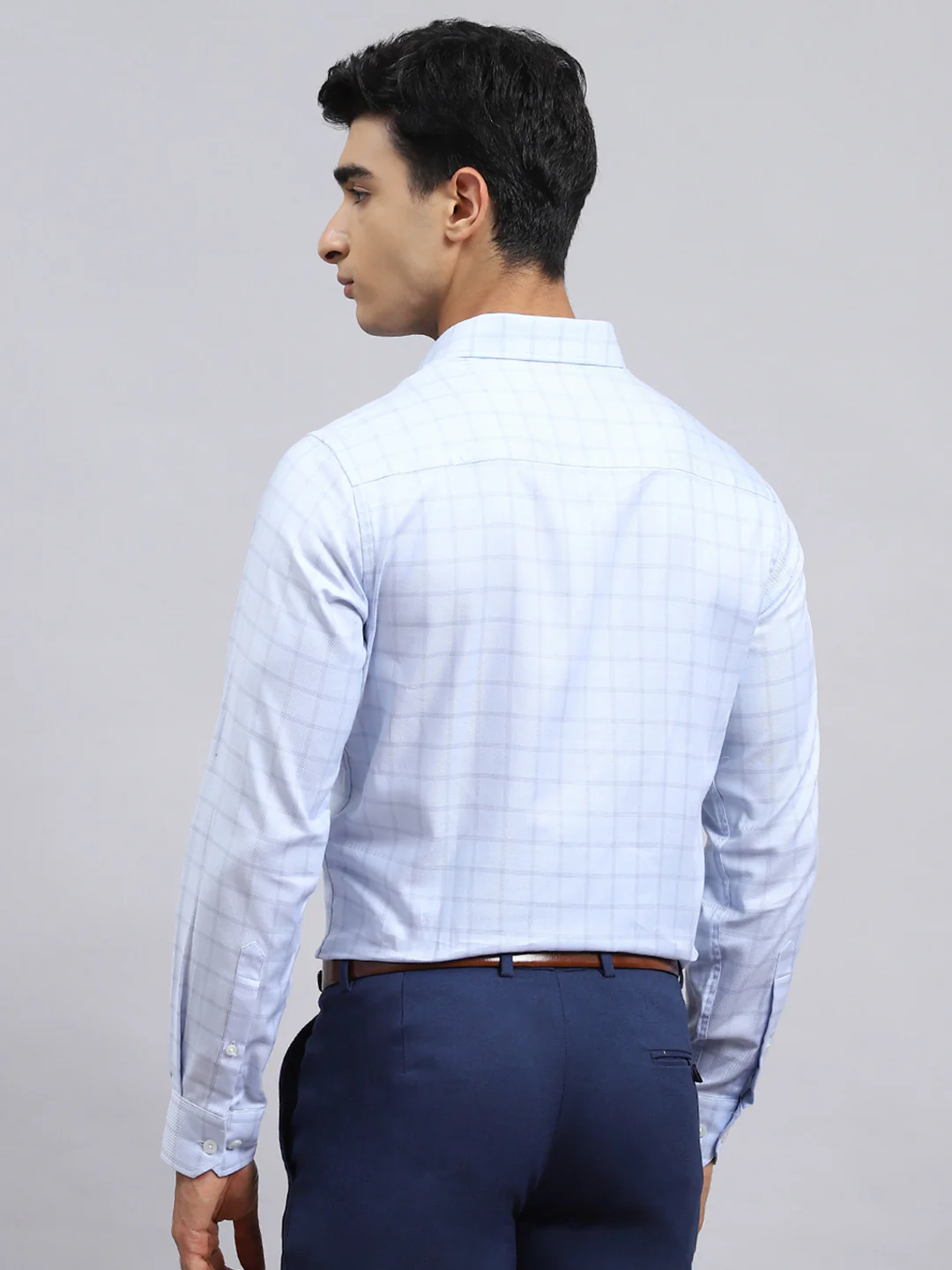 Men Blue Check Shirt - Image 5