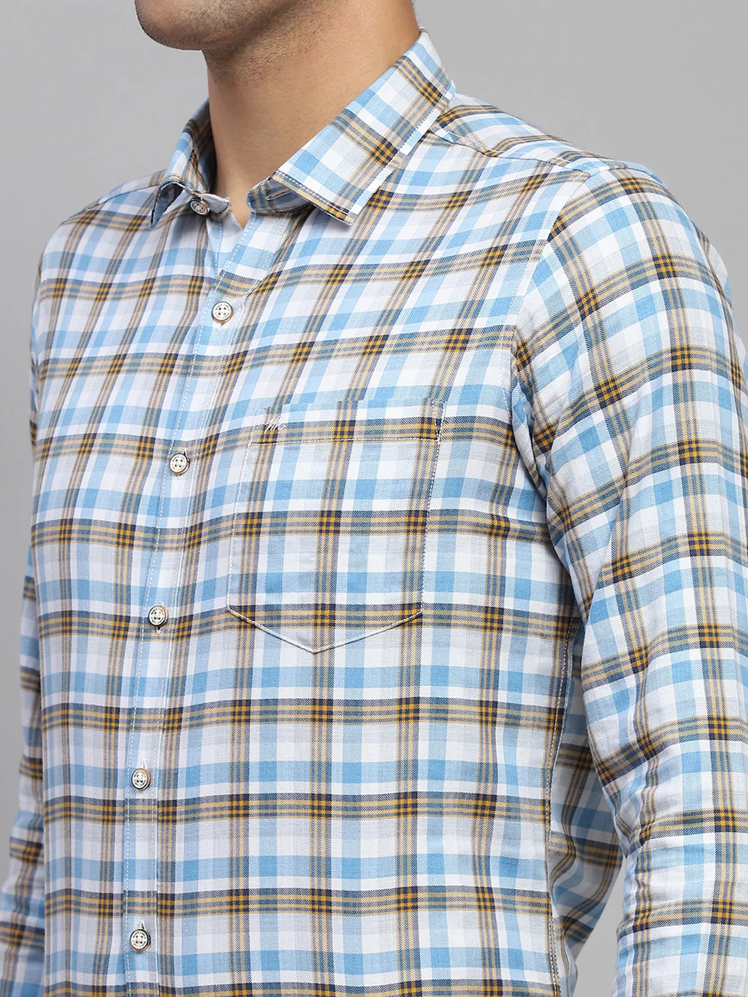 Men Blue Check Spread Collar Full Sleeve Shirt - Image 7