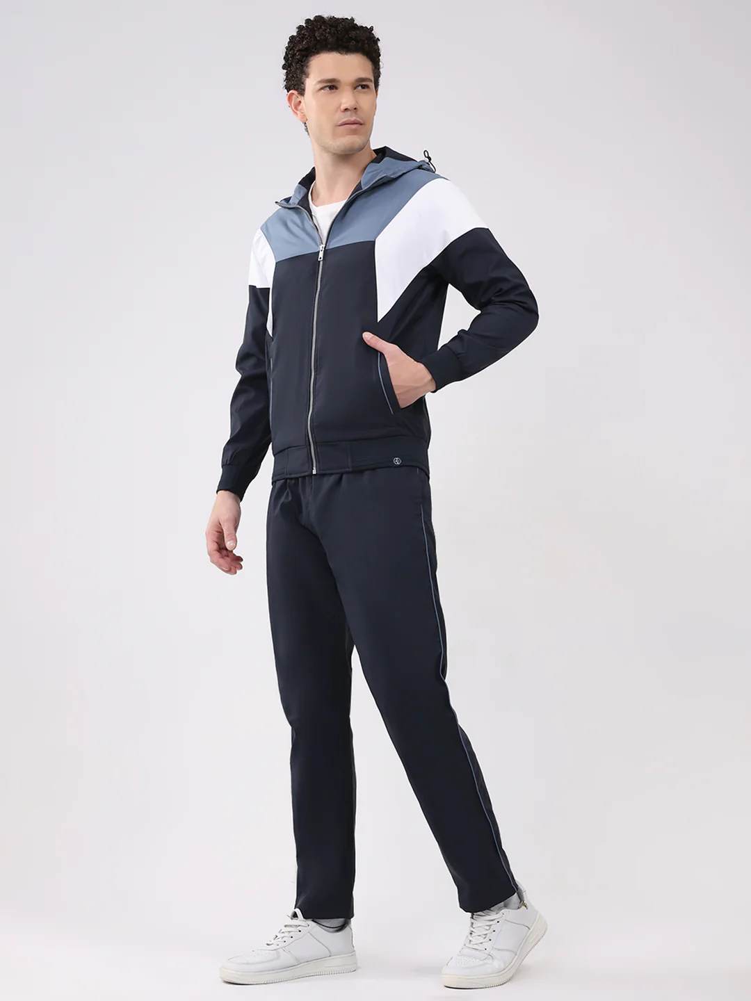 Men Blue Embroidered Round Neck Full Sleeve Winter Tracksuit - Image 3