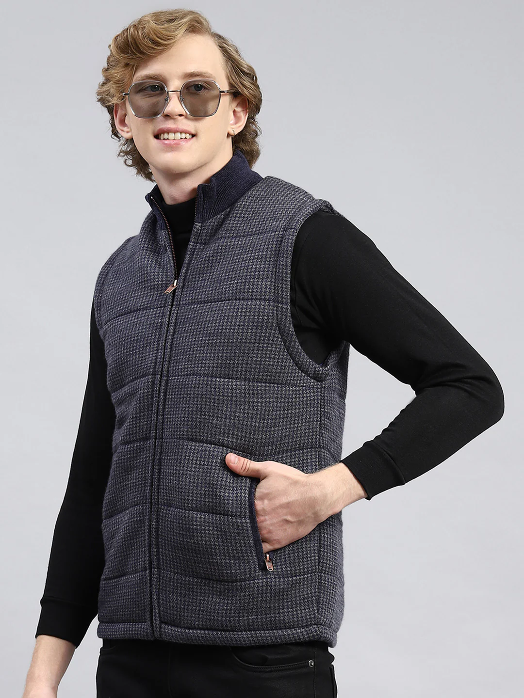 Men Blue Jaquard Jacket - Image 4