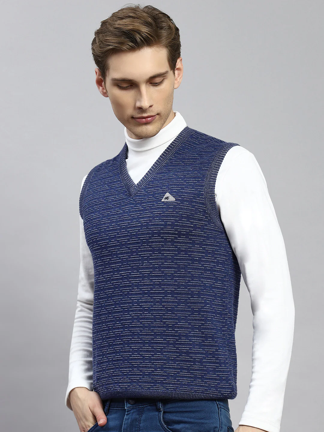 Men Blue Jaquard Sweater - Image 4