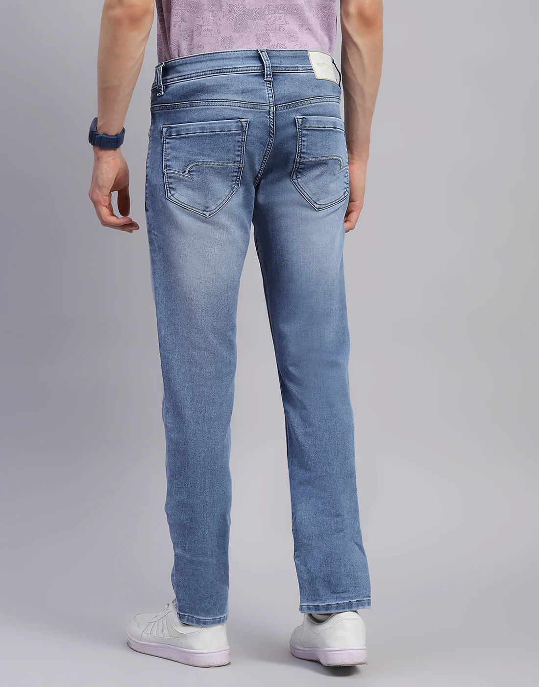Men Blue Light Wash Narrow Fit Denim - Image 5