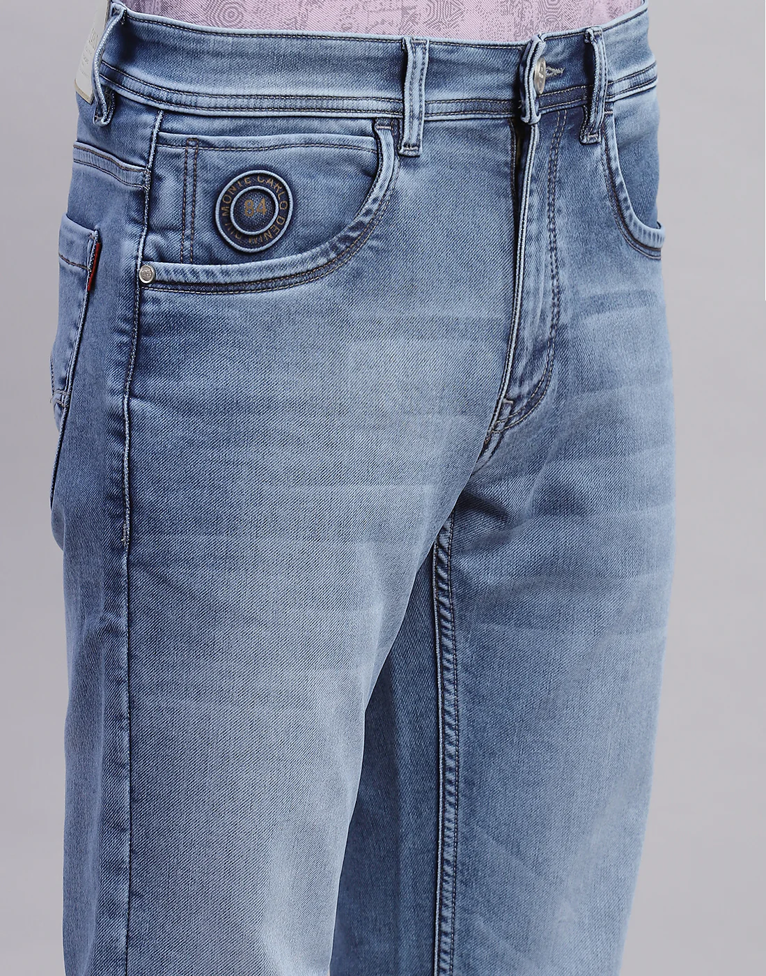 Men Blue Light Wash Narrow Fit Denim - Image 6