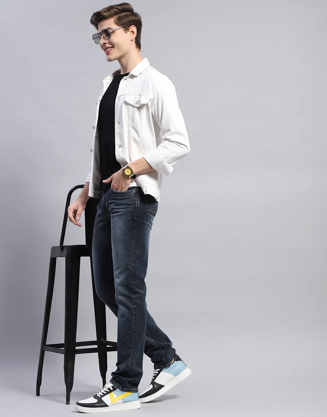 Men Blue Light Wash Narrow Fit Denim - Image 2