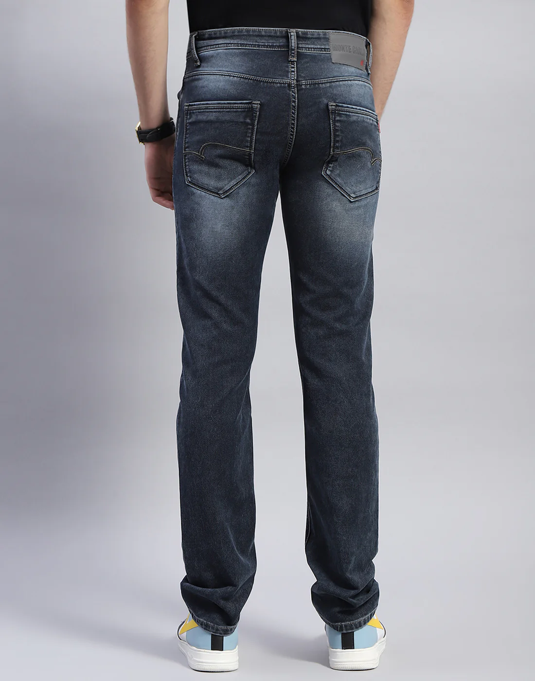 Men Blue Light Wash Narrow Fit Denim - Image 5