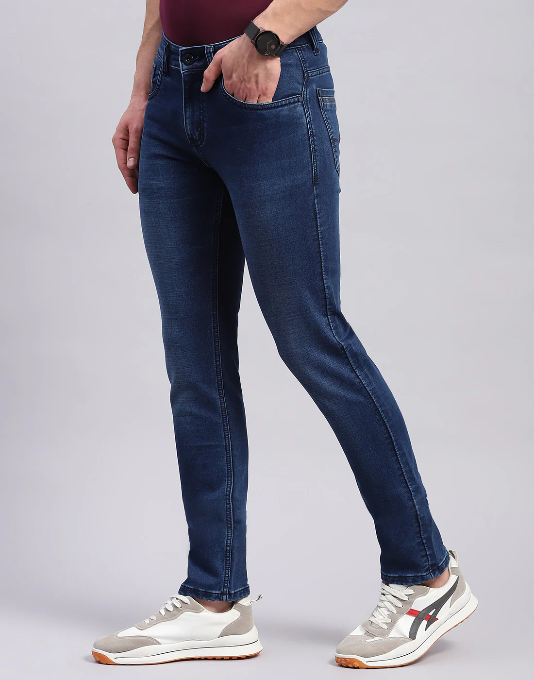 Men Blue Light Wash Narrow Fit Denim - Image 3