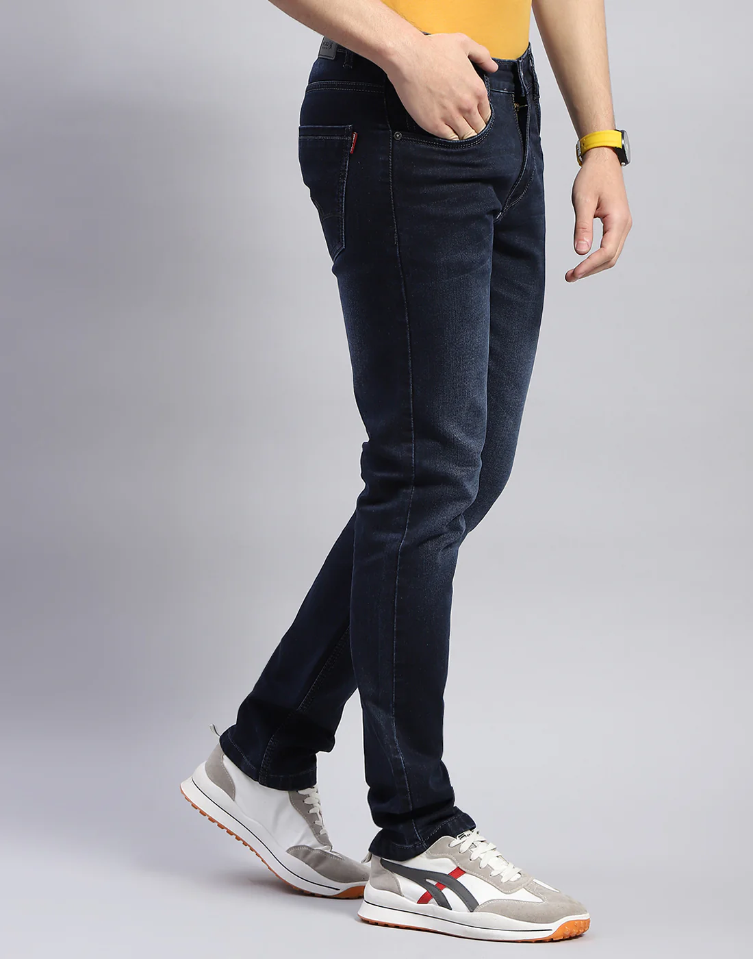 Men Blue Light Wash Narrow Fit Denim - Image 4
