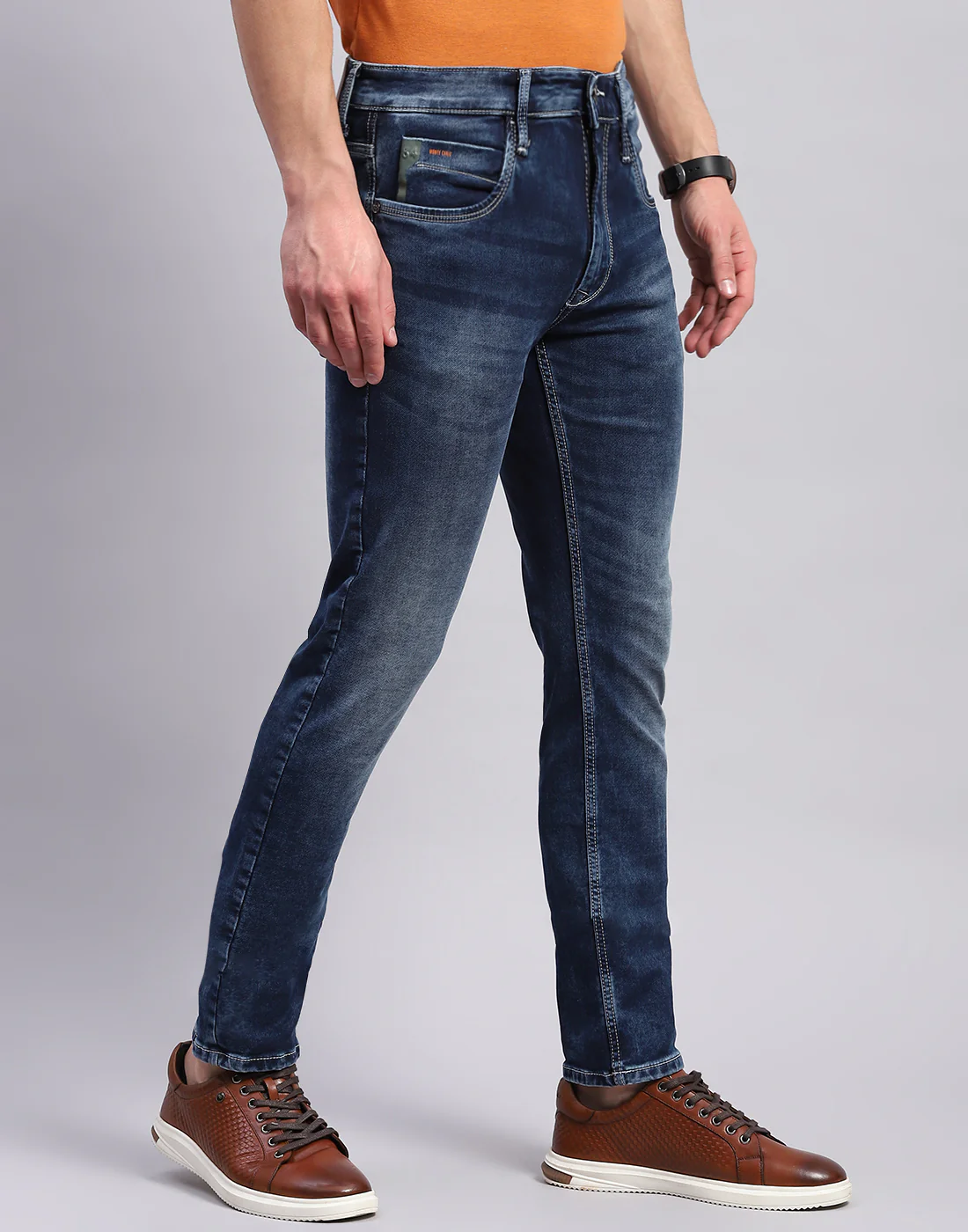 Men Blue Light Wash Narrow Fit Denim - Image 4