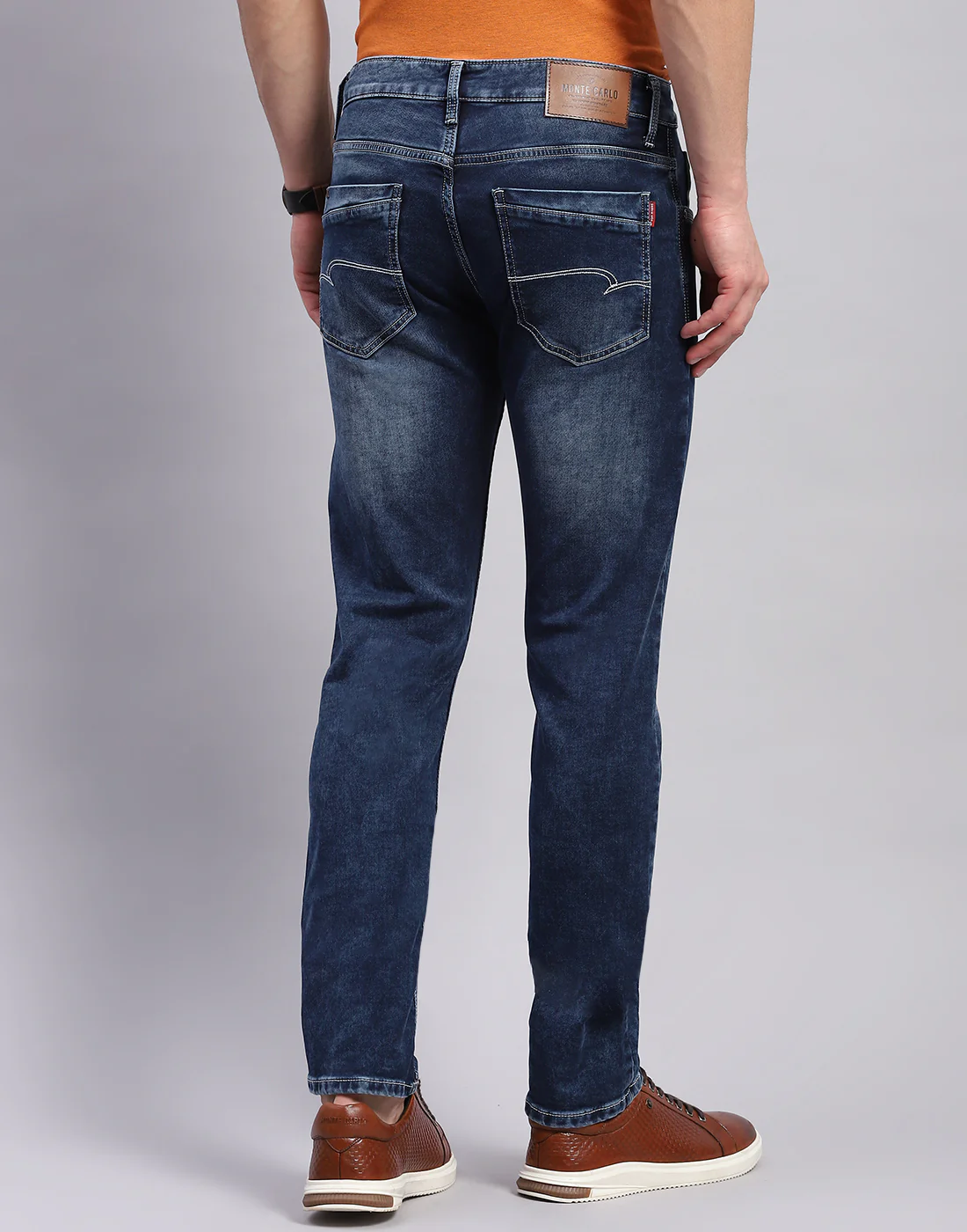 Men Blue Light Wash Narrow Fit Denim - Image 5