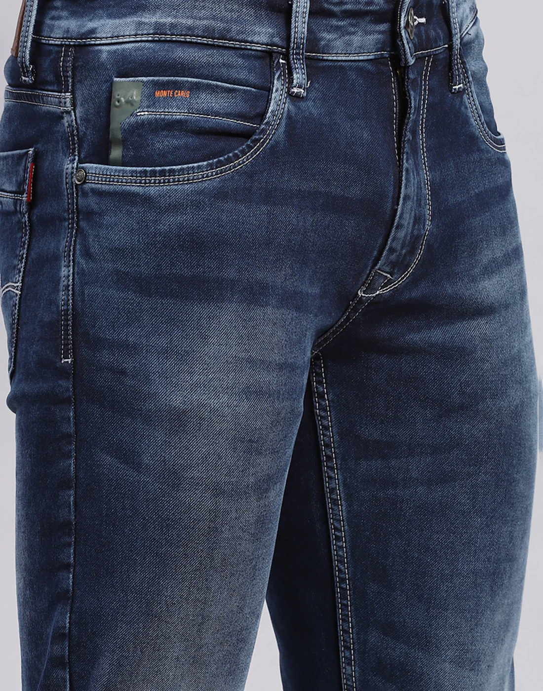Men Blue Light Wash Narrow Fit Denim - Image 6