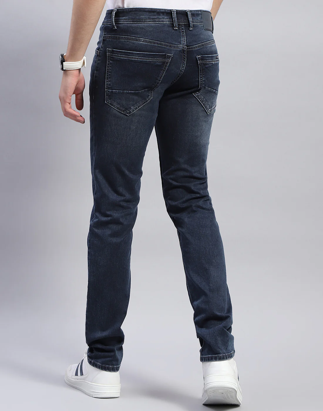 Men Blue Light Wash Narrow Fit Denim - Image 5