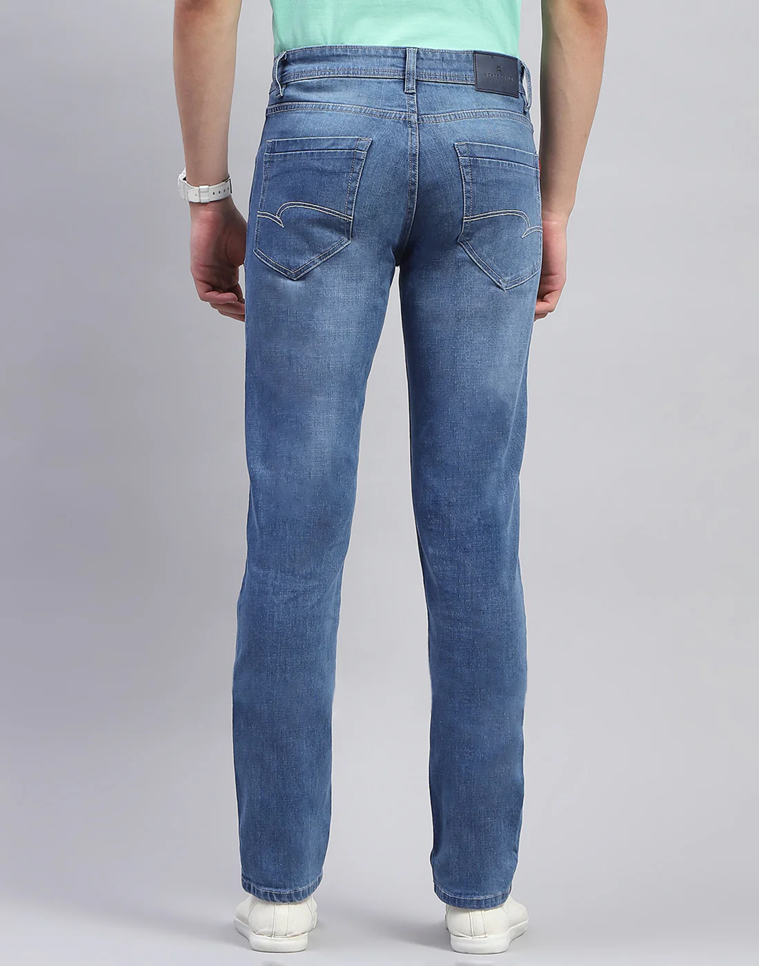 Men Blue Light Wash Narrow Fit Denim - Image 6