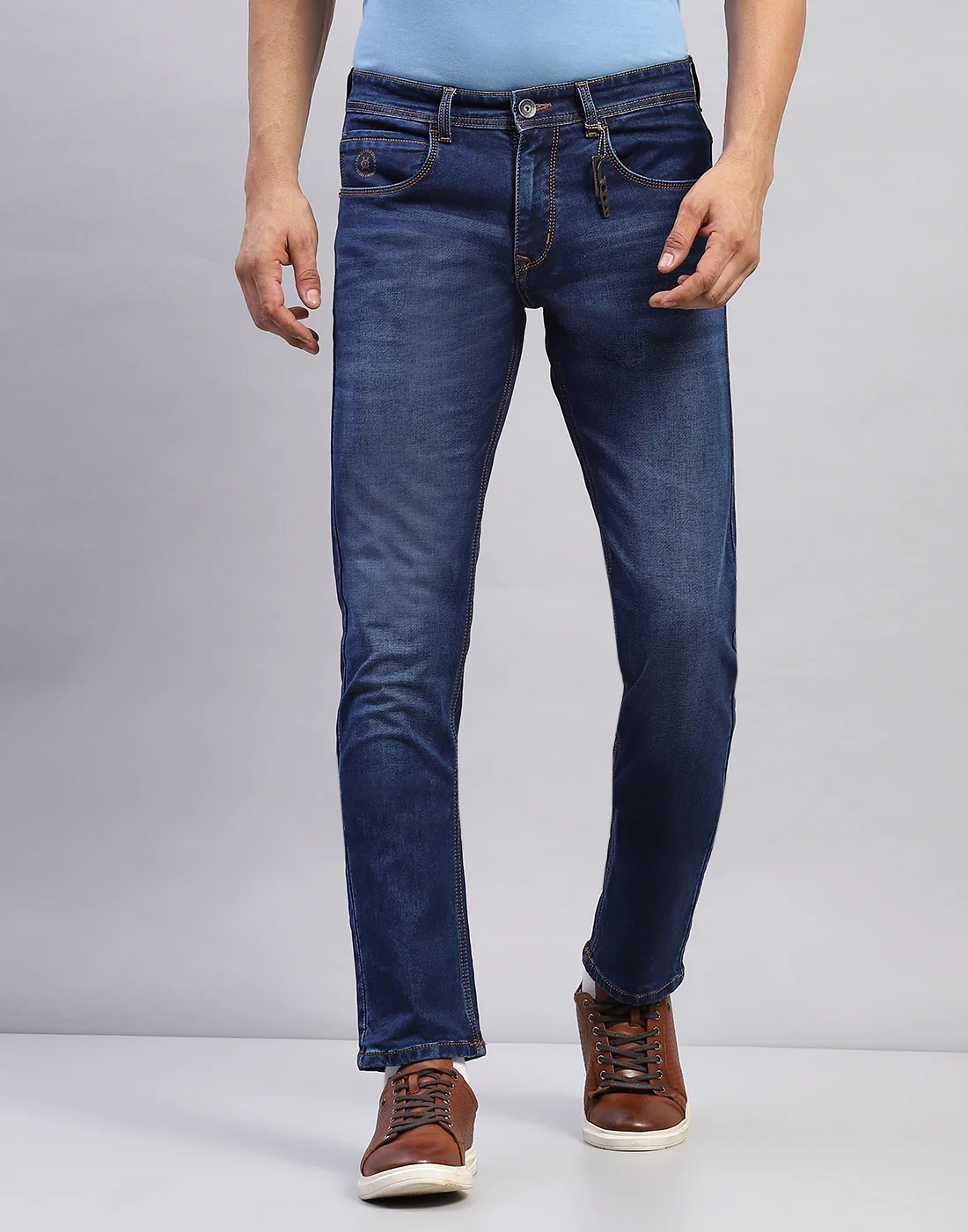 Men Blue Light Wash Narrow Fit Denim - Image 2
