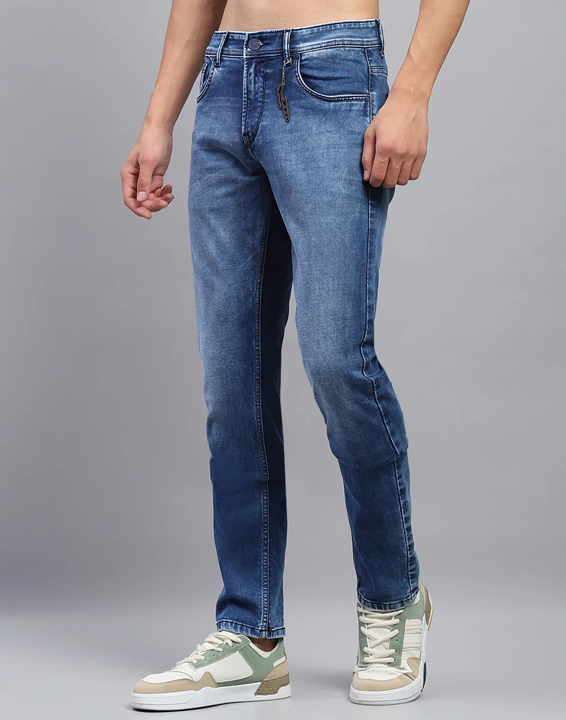 Men Blue Light Wash Narrow Fit Denim - Image 3