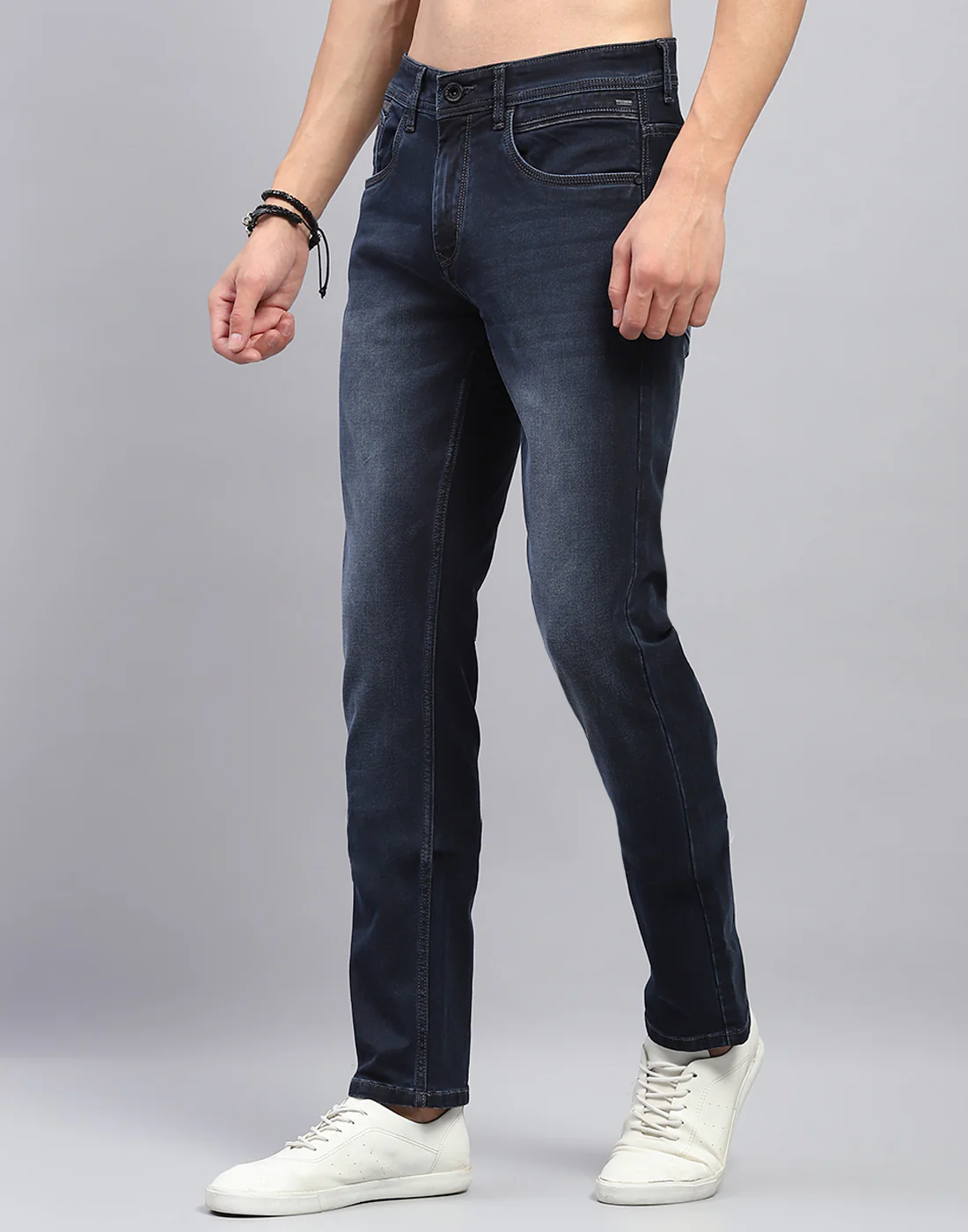 Men Blue Light Wash Narrow Fit Denim - Image 3