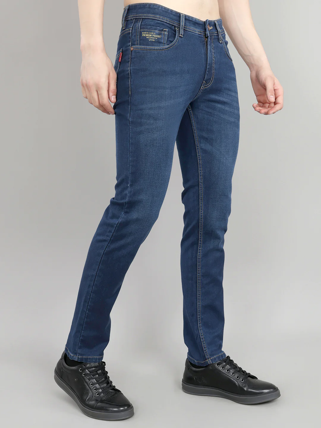 Men Blue Light Wash Narrow Fit Denim - Image 3