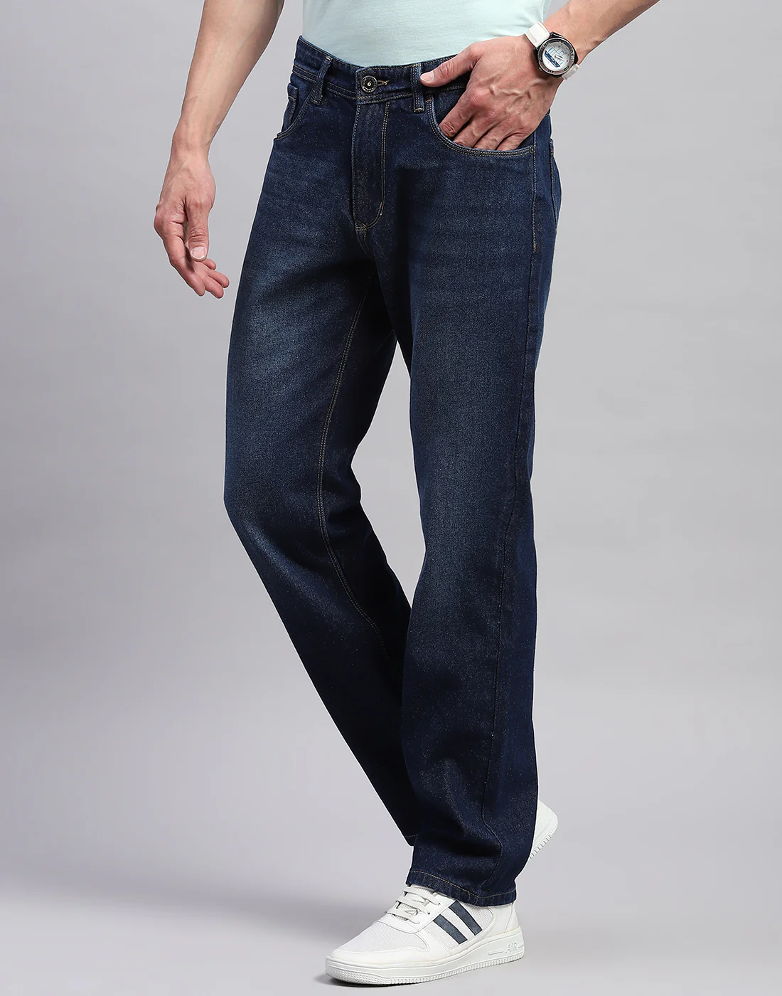 Men Blue Light Wash Regular Fit Denim - Image 3