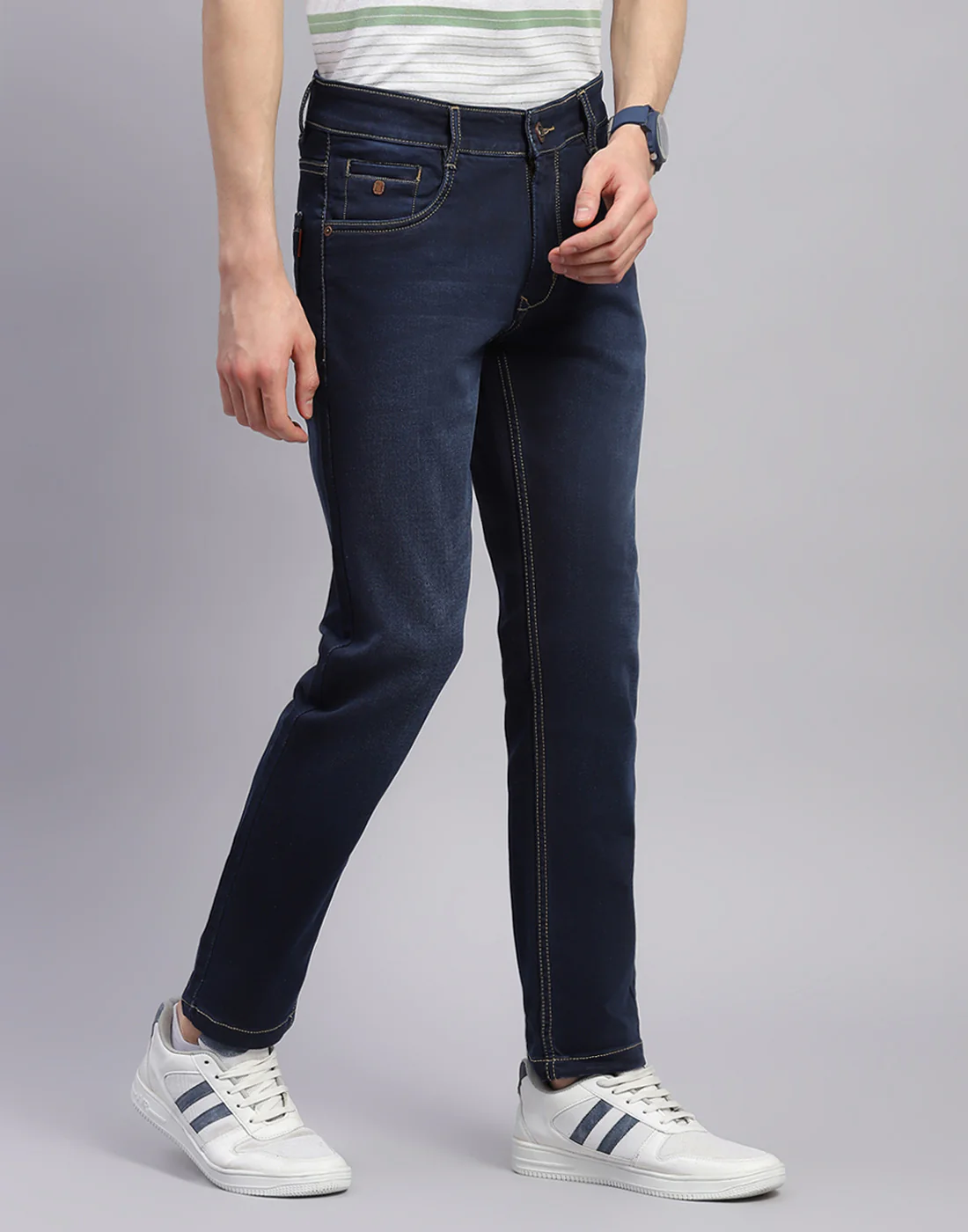 Men Blue Light Wash Ankle Length Denim - Image 4