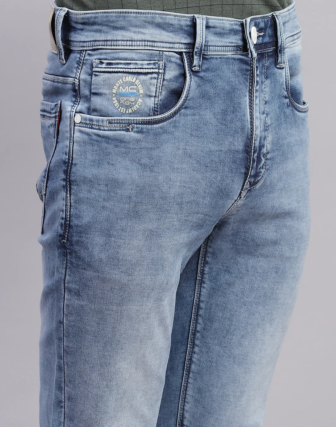 Men Blue Light Wash Skinny Fit Denim - Image 6