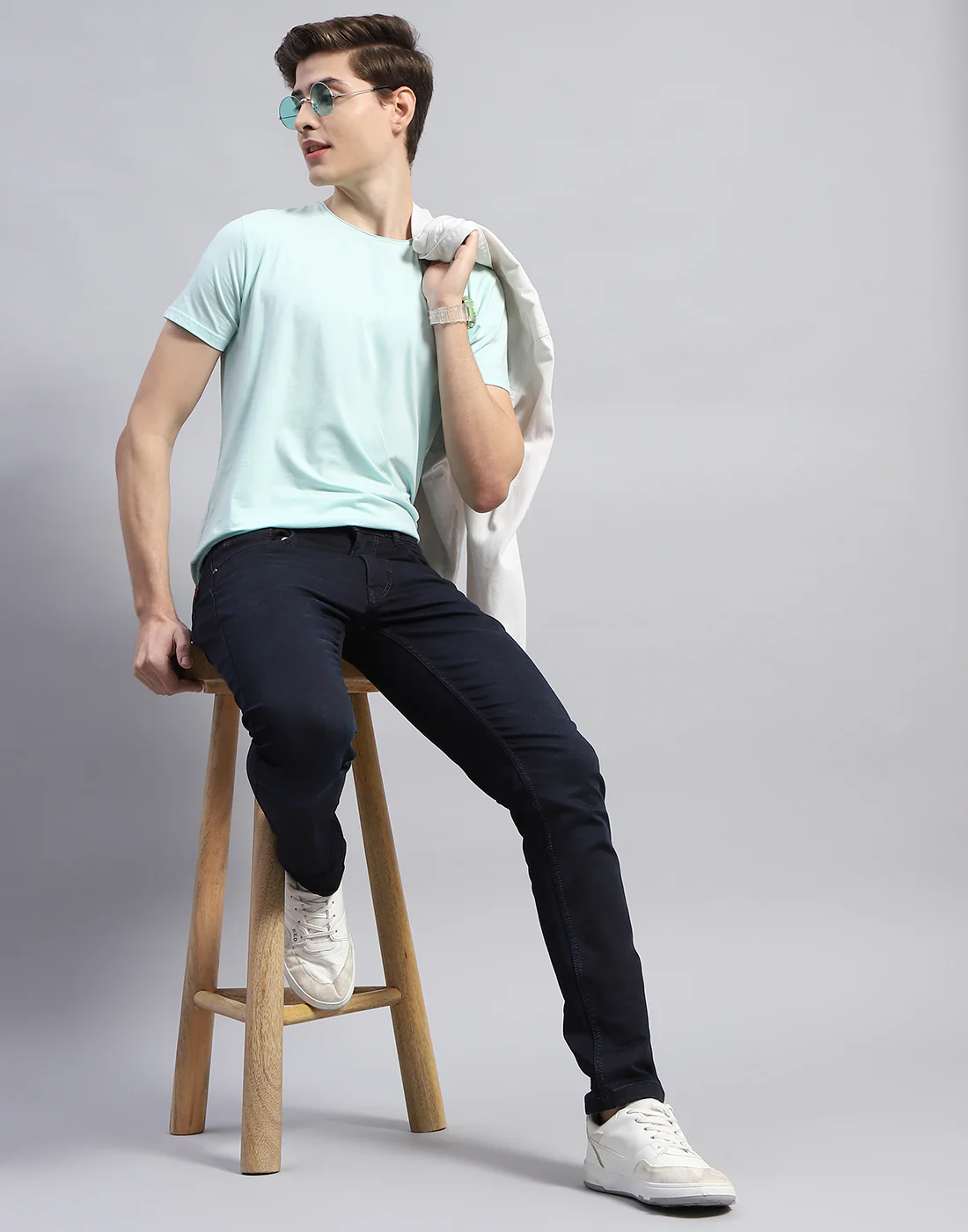 Men Blue Light Wash Skinny Fit Denim - Image 2