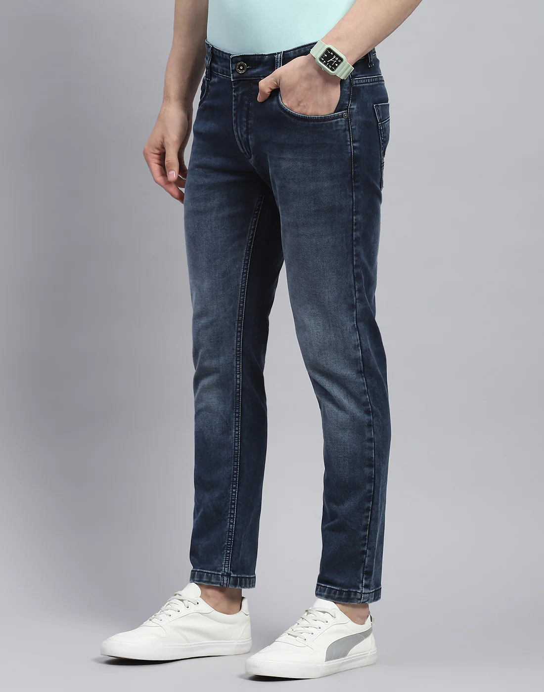 Men Blue Light Wash Ankle Length Denim - Image 3