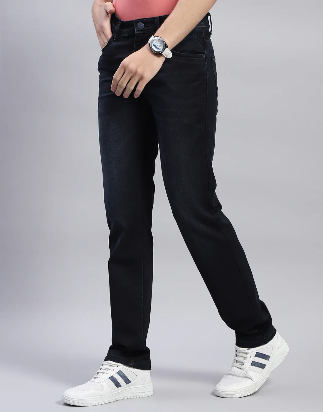 Men Blue Light Wash Straight Fit Denim - Image 3