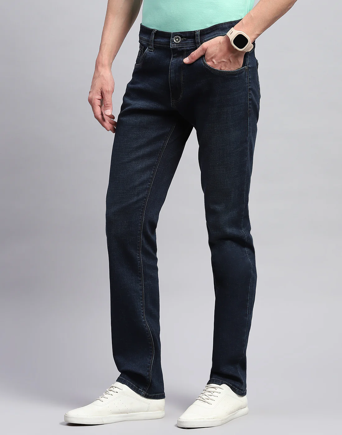Men Blue Light Wash Straight Fit Denim - Image 3