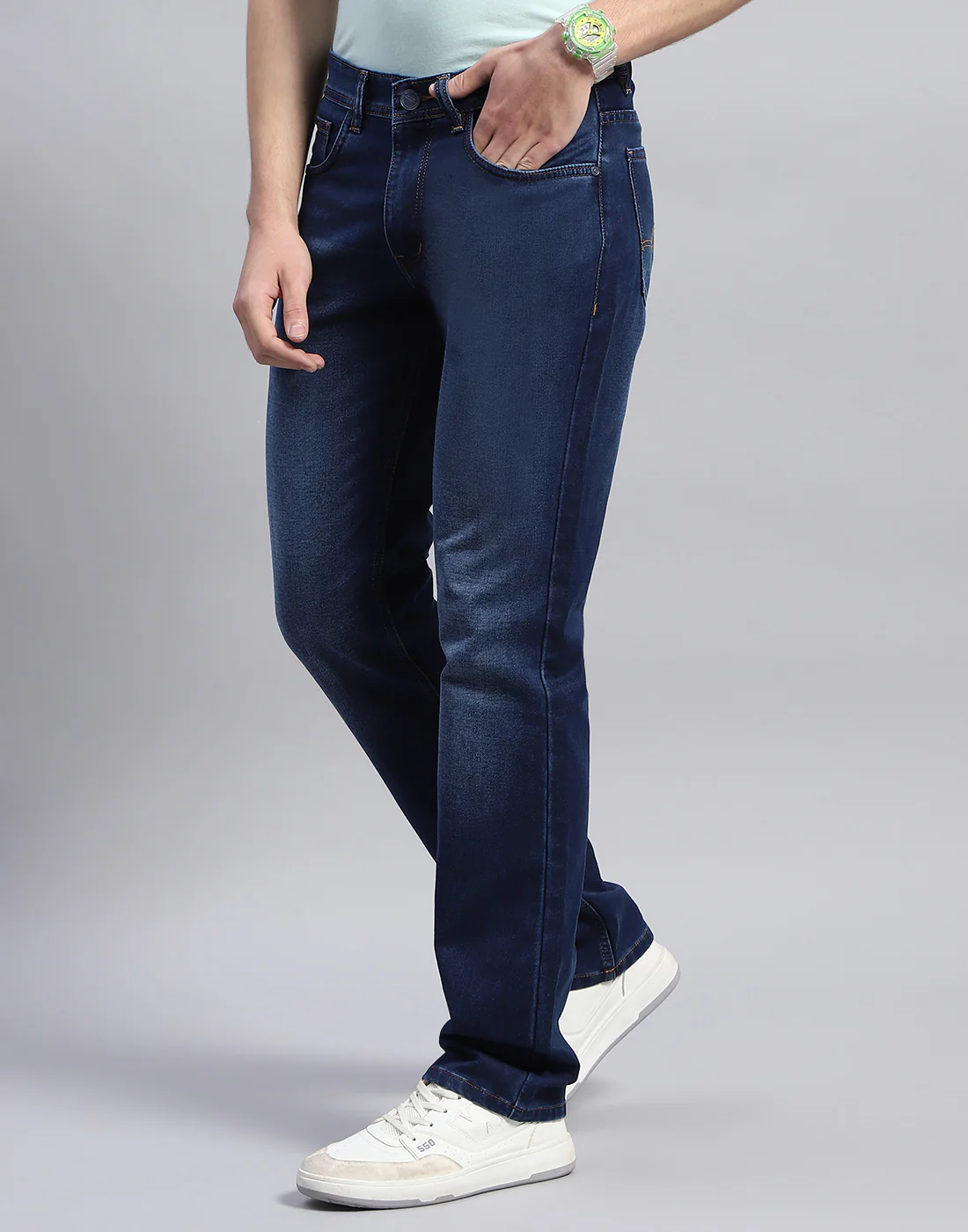 Men Blue Light Wash Straight Fit Denim - Image 3